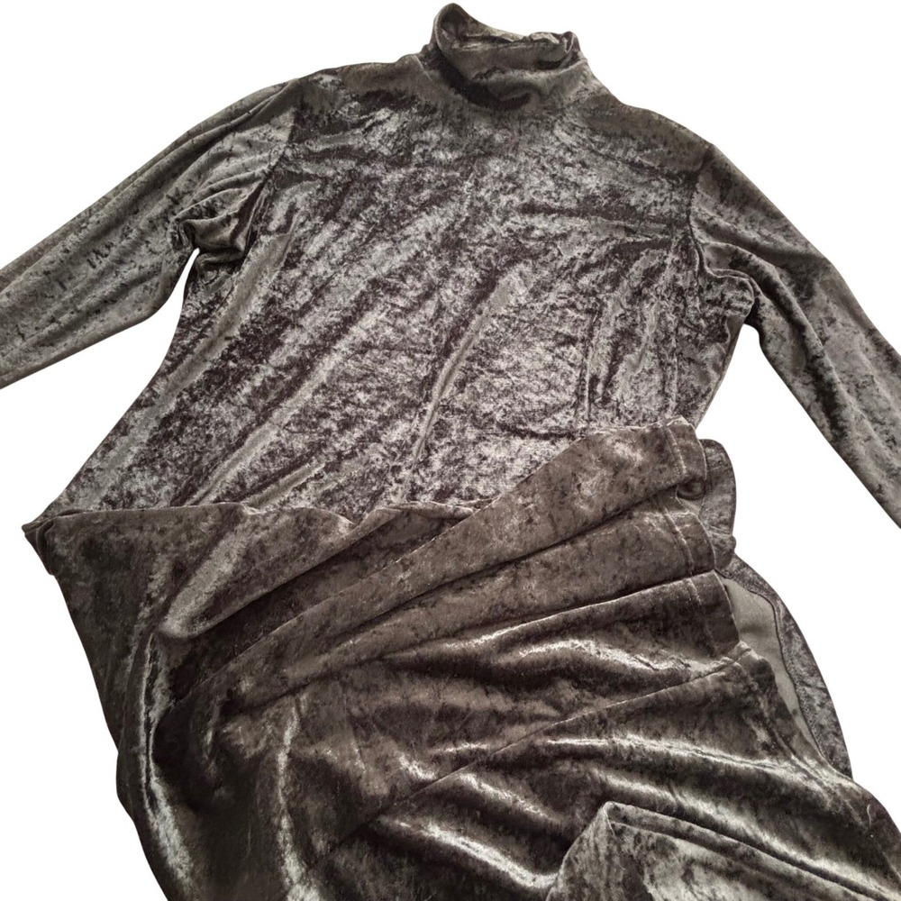 VTG Black Crushed Velvet Dress Maxi 1X Gothic Whimsy Dark Vampire Formal Travel